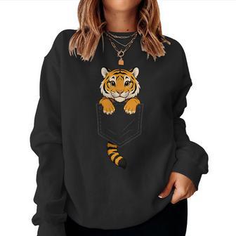 Tiger Peeking In Pocket Animal Lover Kids Women Sweatshirt - Thegiftio UK