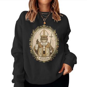 Gatolico Catholic Cat Papa Religioso Christian Kitty Meme Women Sweatshirt - Novitaregali