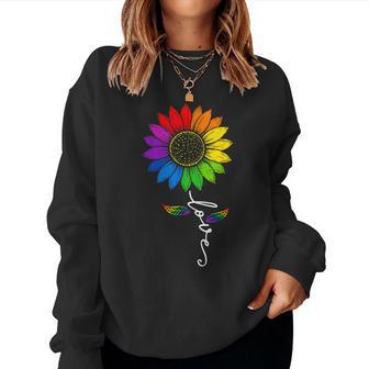 Gay Pride Love Sunflower Rainbow Flag Lgbtq Ally Lgbt Womens Women Sweatshirt - Thegiftio UK