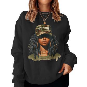 Gemini Girl Black Woman With Cap Camo Afro Woman Zodiac Women Sweatshirt - Monsterry