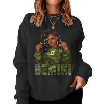 Gemini Queen Loc'd Black Woman Camo Zodiac Sign Women Sweatshirt - Thegiftio UK