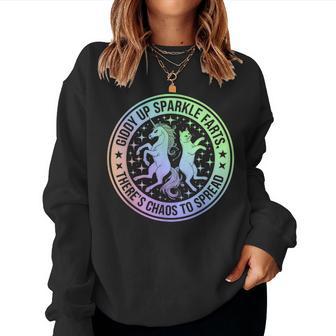 Giddy Up Sparkle Farts Girl There's Chaos To Spread Women Sweatshirt - Thegiftio