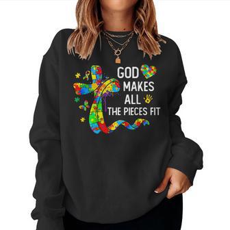 God Makes The Pieces Fit Christian Autism Awareness Women Sweatshirt | Mazezy