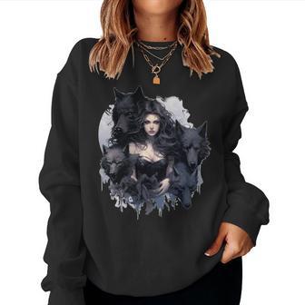 Gótica Gótica Con Dibujo De Acuarela De Lobos Manga Larga Sudadera Mujer - Regaloses