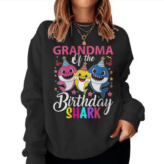 Grandma Of The Birthday Shark Family Kids Birthday Women Sweatshirt - Thegiftio UK