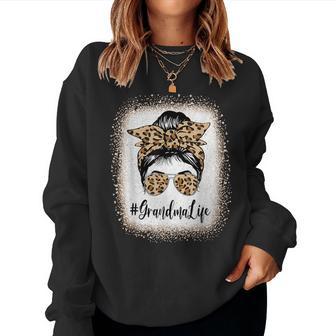 Grandma Life Bleached Leopard Messy Bun Mother's Day Women Sweatshirt - Thegiftio