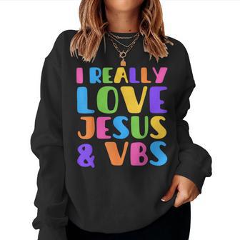Groovy I Really Love Jesus & Vbs Vacation Bible School Crew Women Sweatshirt - Thegiftio UK