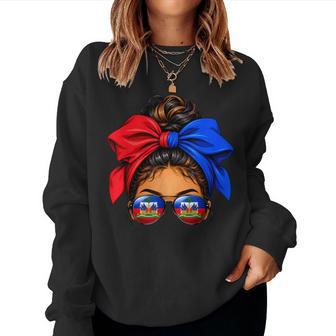 Haitian Queen Messy Bun Flag Day Haiti Independence Women Women Sweatshirt - Thegiftio