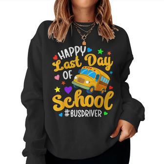 Happy Last Day Of School Bus Driver Groovy Summer Break Women Sweatshirt | Seseable UK