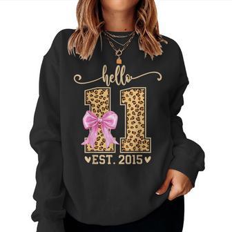 Hello Eleven Est 2015 11Th Birthday Leopard 11 Year Girl Women Sweatshirt - Thegiftio UK