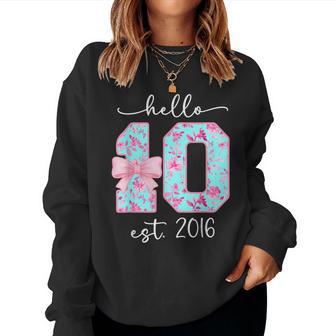 Hello Ten Est 2016 10Th Birthday Bow Pink Girl Turning 10 Women Sweatshirt - Thegiftio UK