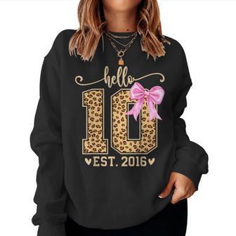 Hello Ten Est 2016 10Th Birthday Leopard Bow 10 Year Girl Women Sweatshirt - Thegiftio UK