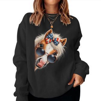 Horse 4Th Of July Patriotic Horse With Bow Usa American Flag Women Sweatshirt - Thegiftio UK