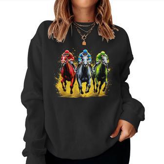 Horse Racing Outfit Dynamic Race Scene Derby Riders Women Sweatshirt - Thegiftio UK