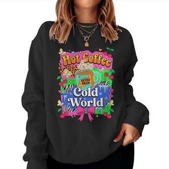 Hot Coffee Cold World レトロ コケット リボン グラフィック 長袖tシャツ レディーススウェットシャツ - Kawaiitshirt