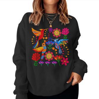 Hummingbird Colorful Mexican Flowers Floral Nature Lover Women Sweatshirt - Thegiftio UK