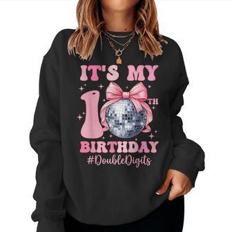 It's My 10Th Birthday Girl Coquette Bow Pink Double Digits Women Sweatshirt - Monsterry