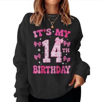 It's My 14Th Birthday Girl Pink Coquette Bow 14 Year Old Fun Women Sweatshirt - Thegiftio UK