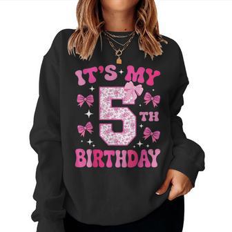 It's My 5Th Birthday Girl Pink Coquette Bow 5 Year Old Boys Women Sweatshirt - Monsterry