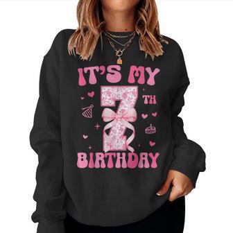 Its My 7Th Birthday Girl Coquette Bow 7 Year Old Party Girl Women Sweatshirt | Mazezy