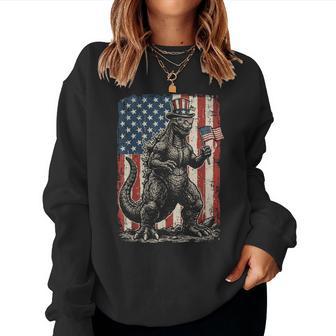 Japanese Lizard Monster Us Flag 4Th Of July Kids Women Sweatshirt - Thegiftio UK