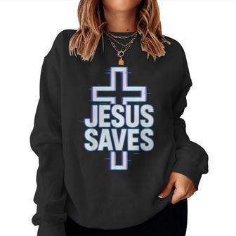 Jesus Saves Neon Glitch Christian Women Sweatshirt - Thegiftio UK