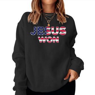 Jesus Won American Flag Christian Faith Spiritual Women Sweatshirt - Thegiftio UK