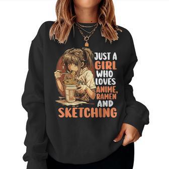Just A Girl Who Loves Anime Ramen Andketching Anime Manga レディーススウェットシャツ - Kawaiitshirt