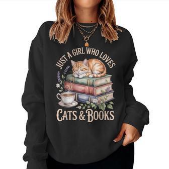 Just A Girl Who Loves Cats And Books Reading Librarian Women Sweatshirt - Monsterry