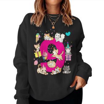 Kids 9 Nine Year Old Kitten Cats Themed Birthday Outfit Girls Women Sweatshirt - Thegiftio UK