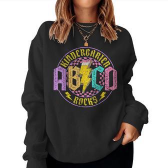 Kindergarten Rocks Abcd Back To School Rock Teacher Women Sweatshirt - Monsterry