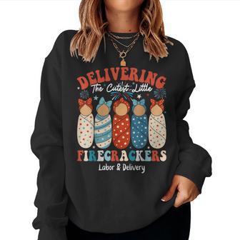 Labor And Delivery Nurse Patriotic 4Th Of July American Flag Women Sweatshirt - Thegiftio UK