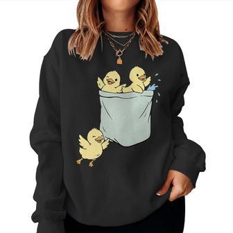 Lindos Patitosaltando Bolsillo Divertido Dibujos Animados Animal Pájaro Cuello Sudadera Mujer - Regaloses