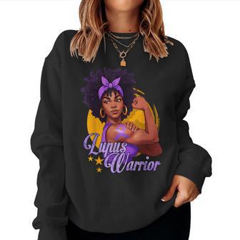 Lupus Warrior Afro Black Woman Wear Purple Ribbon Awareness Women Sweatshirt - Thegiftio UK
