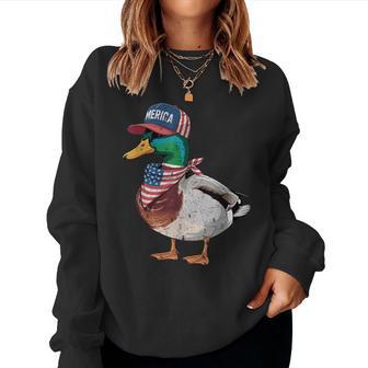 Mallard Duck 4Th Of July Us American Flag Patriotic Women Sweatshirt - Monsterry