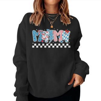 Mama 4Th Of July American Flag Mom Groovy Coquette Bow Women Sweatshirt | Seseable UK