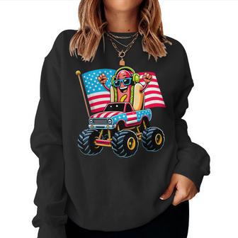 Monster Truck Hotdog American Flag Usa 4Th Of July Kids Men Women Sweatshirt - Thegiftio UK