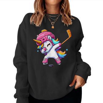 Niedliches Dabbing Einhorn Eishockey Mädchen Lustiges Eishockey Sweatshirt Frauen - Seseable