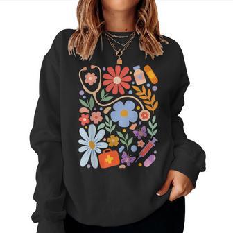 Nurse Boho Flowers Rn Nursing Women Sweatshirt - Thegiftio UK
