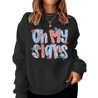 Oh My Stars 4Th Of July Preppy Plaid Gingham Patchwork Women Women Sweatshirt - Thegiftio UK
