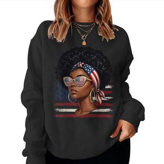 Patriotic Black African American Messy Bun 4Th Of July Women Sweatshirt - Thegiftio UK