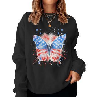 Patriotic Girls American Flag Butterfly Fourth Of July Women Sweatshirt - Thegiftio UK