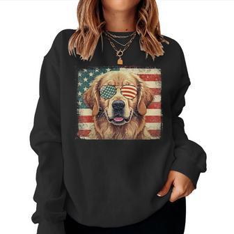 Patriotic Golden Retriever Dog Lover Usa Flag 4Th Of July Kids Women Sweatshirt | Seseable UK