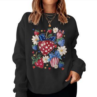Patriotic Strawberry 4Th Of July Boho Women Sweatshirt - Monsterry
