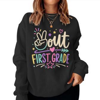 Peace Out First Grade Cute Tie Dye Last Day Of 1St Grade Women Sweatshirt - Thegiftio UK