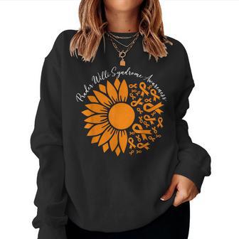 Prader Willi Syndrome Awareness Orange Ribbon Sunflower Women Sweatshirt - Monsterry