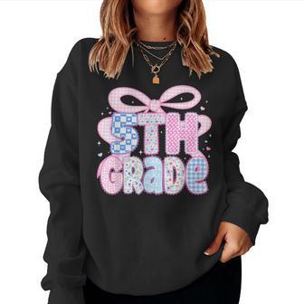 Preppy Fifth Grade Teacher 5Th Grade Floral Coquette Bow Women Sweatshirt - Thegiftio UK