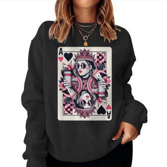 Queen Of Hearts Amateur De Café Jeu De Poker Queen Card Sweat-shirt pour femme - Cadeauxyz
