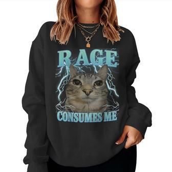 Rage Consumes Me Cat Silly Cat Meme Graphic Women Sweatshirt - Thegiftio UK