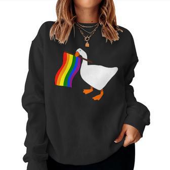 Rainbow Goose Meme Love Is Love Lgbt Gay Lesbian Pride Women Sweatshirt - Thegiftio UK